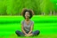 Placeholder: "A person smiles and feels contentment and serenity while practicing meditation in nature. They may be sitting on the grass or by a tranquil lake, placing their hands on their knees, and blissfully closing their eyes 4K