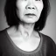 Placeholder: moody charcoal side profile portrait of a middle aged asian woman, side on profile, studio photography, artistic black and white profile photograph, delicate, highly detailed, chiaroscuro, beautiful composition, delicate arrangement, aesthetic, soft lighting, tender