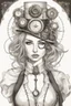 Placeholder: portrait of a steampunk lady on a white background