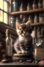 Placeholder: cute kitten on countertop in an apothecary. HD. High quality