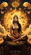 Placeholder: (((goddess lakshmi ,magic, explosion power,108 heavens))), masterpiece , portrait photography,dreamy,gold coins falling sky with crescent moon, celestial bodies, simplified, concept art by Lampu Kansanoh, (an Asian kombucha goddess) golden ,red, blue and black color scheme, billowing clouds, HD quality, art design garment printing.Cinematic lighting ,hyper detailed,1024K