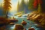 Placeholder: Oil painting with knife, Rapides, Cascade, River Moose, Noon Sun, Under the Rockwoods.