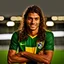 Placeholder: 85mm DSLR color photography of a very detailed headshot fitting all of head and hair in frame. 23-year-old Brazilian soccer player, with and with no facial hair and has a with a small smile, grey background has a soft look on his face has smooth long hair