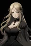 Placeholder: Personaje de anime femenina, con cabello rubio y largo, vestido de epoca victoriana oscuro. rostro delgado, mirada seria e imponente