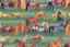 Placeholder: illustration horses of different colors in a field from afar