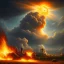 Placeholder: Jesus on the background of a nuclear explosion, in the dark, darkness, photorealistic illustration, 8k