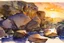 Placeholder: Sunset, rocks, mountains, rocky land, epic, john singer sargent watercolor paintings