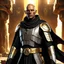 Placeholder: star wars bald male corellian jedi pilot wearing black and gunmetal grey old republic armored robes with gold trim, alone, battle-ready Jedi Master defending a ruined ancient city surrounded by golden light, centered head and shoulders portrait, hyperdetailed, dynamic lighting, hyperdetailed background, 8k resolution, volumetric lighting, light skin, fully symmetric details