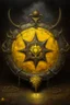 Placeholder: Living cauldron with yellow sigil, slightly demonic seal in it, prize winning oil painting