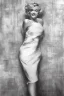 Placeholder: Painting, photorealistic, Marilyn Monroe, front view medium shot ankle-length white dress, standing over a subway grating, dress billowing up, style of The Seven Year Itch