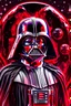 Placeholder: darth vader, oil paint, realistic 4k, red and black fogy background, black planet, red big planet, light from top right, stars, star was ship in ths background