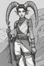 Placeholder: Dnd character with a tail and horns. A female Tiefling archeologist with very short hair, wearing adventure clothes. Cool, funny, beautiful.