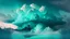 Placeholder: Phantasy landscape with dramatic cloud in aqua color