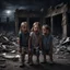 Placeholder: Hyper Realistic Children crying outside a destroyed building in a dark night