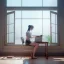 Placeholder: female student studying by the window, anime style, unreal engine 5, cinema4d, sun light, studio lighting --ar 1:1 --v 4