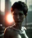 Placeholder: Ultra realistic photographic night portrait, cinematic, naked, short hair <sexy woman> <hanging wires> many wires coming out of the head <perfect pupil> <cyborg> <garage> <wide angle Shot> <sci-fi futuristic> <thriller>, fog, soft color, highly detailed, unreal engine 5, ray tracing, RTX, lumen lighting, ultra detail, volumetric lighting, high definition.