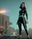 Placeholder: retro sci-fi portrait image from 1960, supermarket parking explosion, young Scarlett Johansson, classic black tight lycra latex suit, gold bracelet and belt, long hair, soft color, highly detailed, unreal engine 5, ray tracing, RTX, lumen lighting, ultra detail, volumetric lighting, 3d, finely drawn, high definition, high resolution.