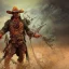 Placeholder: Insanely detailed photograph of an “ a midevil cowboy warrior "with worn Sombrero, handsome charo,cigar,glowing bluish green orb in outstretched hand, hyperdetailed painting by Ismail Inceoglu Huang Guangjian and Dan Witz CGSociety ZBrush Central fantasy art album cover art,8K, hdr, mysterious, flickeringlights ,Stoic