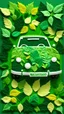 Placeholder: felt art patchwork depict green electric car made of leaves