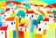 Placeholder: whimsical arafed nonsense, patchwork vibe, acrylic and ink painting of a cozy village main street on undulating hills with color (((minimal))) sketches of village people with (((extremely long limbs))), (((oversize head))), sharp color contrasts, amazing shadows, (((exaggerated limbs and head))), minimal cozy, warm palette, bright bold warm summer colors, color leak, sparse bright orange-red splinters, heavily distorted views, amazing parallels, amazing reflections