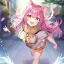 Placeholder: Clear focus,High resolution,High quality, Smiling, Pink long fluffy hair, Pink cat ears, Yellow eyes, Wearing a pink sailor uniform, running