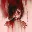 Placeholder: body anormal, cry blood, girl cute, watercolor illustration by <agnes cecile> <John Kenn Mortensen>, darkred tones,