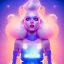 Placeholder: Smiling happy galactic girl, glitter blue and white dress with jewels, blond hair, blue eyes, pink glossy lips, cinematic lights, HQ, 4k, high details