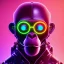 Placeholder: A beautiful portrait of a cyborg monkey purple neon color scheme, high key lighting, volumetric light high details psychedelic background