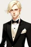 Placeholder: refined man with blonde anime wearing tuxedo realistic