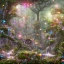 Placeholder: magical forest with sparkle and jewel butterflies and flowers and pink mushrooms waterfall sky