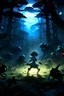 Placeholder: Anime scene of a protagonist fighting shadow creatures in a moonlit forest, highlighting the glowing eyes of the creatures and the determined stance of the protagonist.