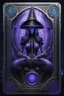 Placeholder: sacred geometry framed playing card, black, blue and purple drum set spider serpent priestess cyber in witch hat shadows boss card in the style of Giger and fallout 4 ,bokeh like f/0.8, tilt-shift lens 8k, high detail, smooth render, down-light, unreal engine