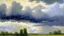 Placeholder: A silver colored thunderstorm in a cloudy sky painted by Georges Seurat