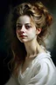 Placeholder: Portrait of a woman with free hair and white plain dress very high quallity very detailled in rubens oil painting style