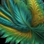 Placeholder: [fractal art: Mandelbulb 3d, Apophysis, Ultra Fractal] a fractal artwork inspired by the intricate details of a parrot feather. The design should feature vibrant colors like green, blue, and yellow, emphasizing the delicate textures and patterns of the feather. The fractal should incorporate swirling shapes and repeating motifs that mimic the organic flow and complexity of the feather's structure, giving a sense of depth and movement.