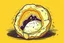 Placeholder: deep fried cheesecake bite, with a bite taken out clean vector style, bold outline