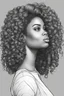 Placeholder: Create a coloring page of a beautiful curvy black female looking to the side with curly hair. No shading, No color, clean lines