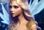 Placeholder: Fantasy cute fairy with wings, smiling, make up, long blond platinum hair, blue eyes, crown, beautiful dress, flowers in background, HQ, unreal engine