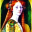 Placeholder: watercolor Portrait of a redhead long hair woman green eyes beautiful voluptous smiling 15th century by Gustav Klimt Ingres 8k