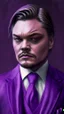 Placeholder: leonardo dicaprio look a like portrait ultra realistic in suit, purple colors