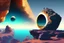 Placeholder: person, infinite, exoplanet in the horizon, big stones, cliff, science fiction, epic scene.