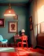 Placeholder: Room scene with color hair monster, Wes Anderson style, realistic photo, sweet, concept art, smooth, unreal engine 5, god lights, ray tracing, RTX, lumen lighting, ultra detail, volumetric lighting, 3d.