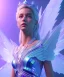 Placeholder: A crystalised queen, atmospheric, realistic, unreal engine, cinematic lighting, octane render. blue, pink, transparency, light, shine,bright, full body, transparent wings, blonde, long hair, nice smile