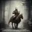 Placeholder: an old viking riding a horse, scary, zombie, steam punk, realistic, made in octane, cinematic, ultra-realistic, extremely detailed octane rendering, 8K, VRAY Super Real ar 2:3, dof photorealistic futuristic 50mm lens hard lighting dark gray tintype photograph, realistic lighting, sepia color