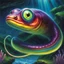 Placeholder: fantasy 90's tcg art of a rainbow eel with glowing eyes