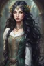 Placeholder: beautiful elven girl, with long wavy black hair, dressed in diplomatic attire