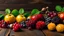 Placeholder: Colorful berries assortment on rustic wooden table