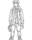 Placeholder: outline art for real Kristoff full body coloring page, Japanese manga style, cartoon style, cute face, white background sketch style, full body is a must, only use outline, clean line art, no shadow, bold outline