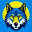 Placeholder: Wolf face vector illustration with 2 color yellow and blue sky