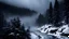 Placeholder: dark scenery,fir forrest scenery, heavy mist,mist shadows,valley,creek,forest,,tree,,nature,night,snow,fir tree,night